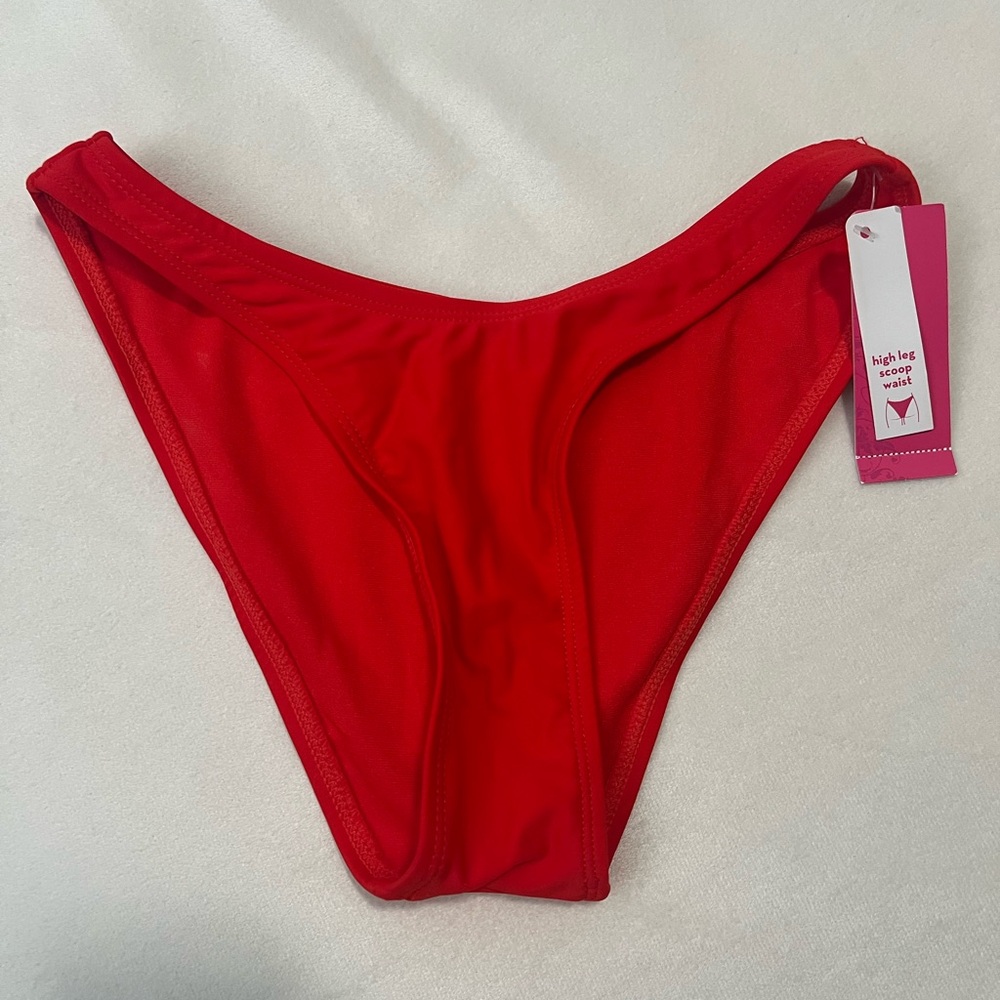 NWT Xhilaration Bright Red High Leg Bikini Bottoms